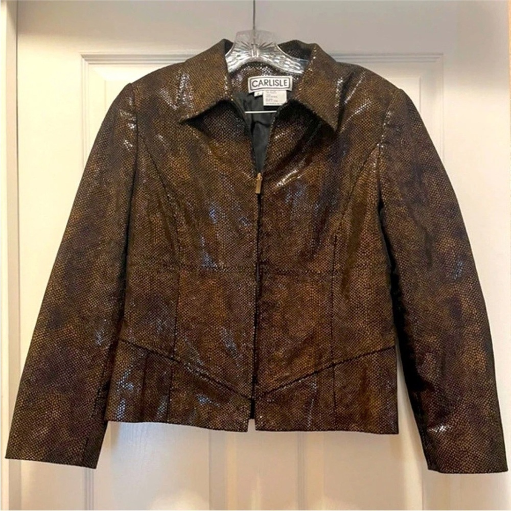 Carlisle Snakeskin Print Jacket Woman's Size 8 Brown Textured Career Blazer